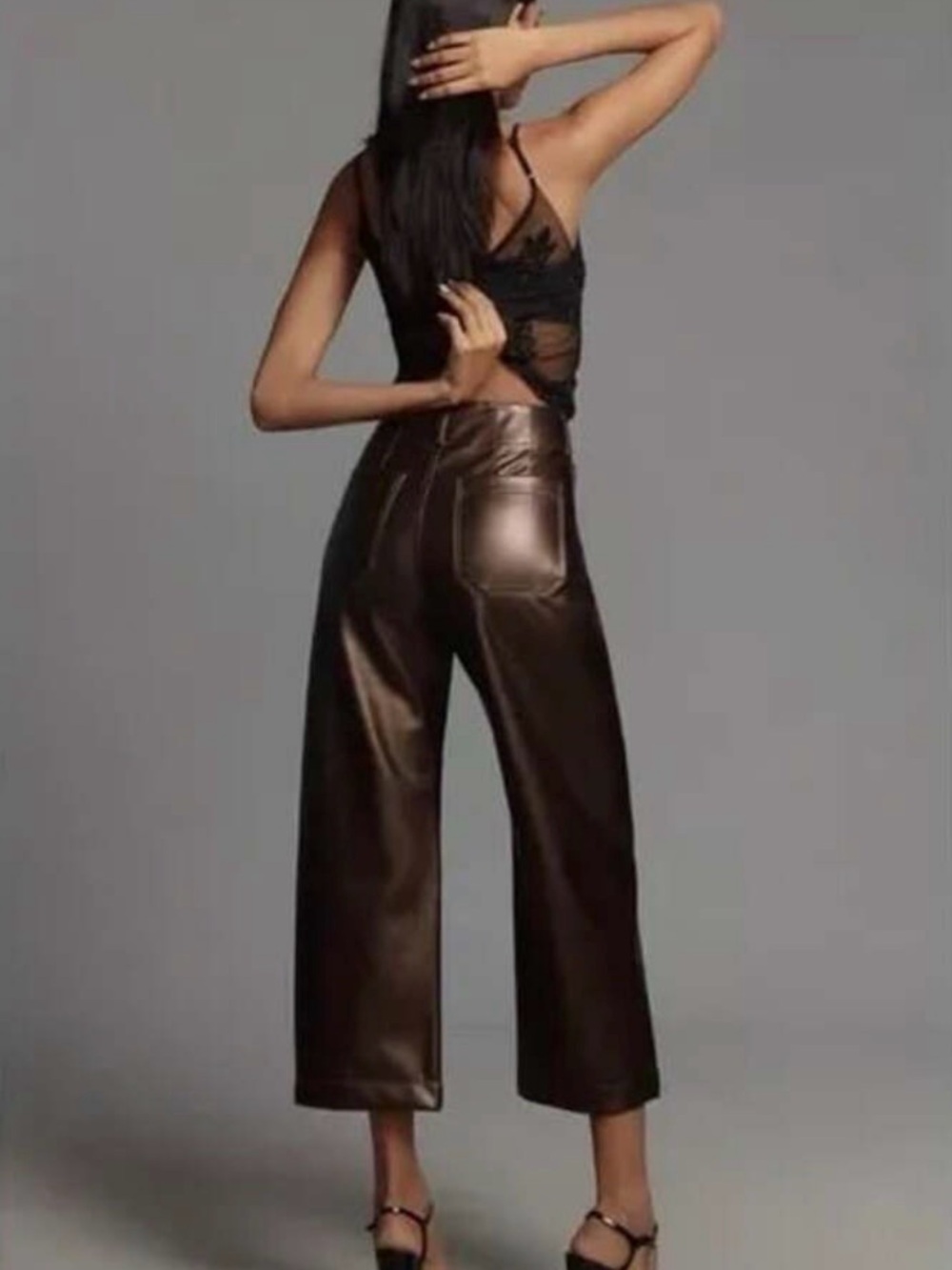 Anthropologie Maeve Colette Vegan Leather Pants in Metallic Brown sz32 NWT